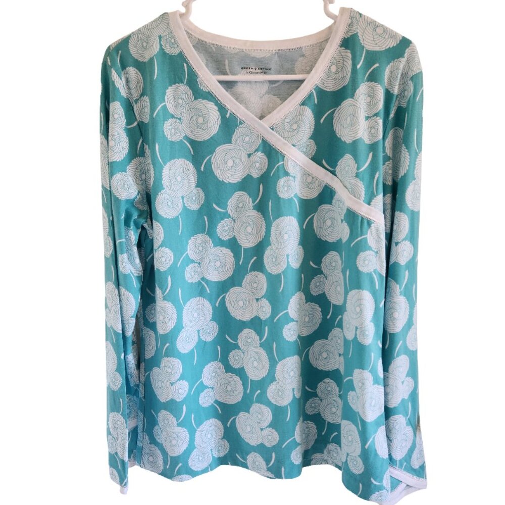 Garnet Hill Women's Cotton Top Tee Shirt Turquoise Long Sleeve Size Medium